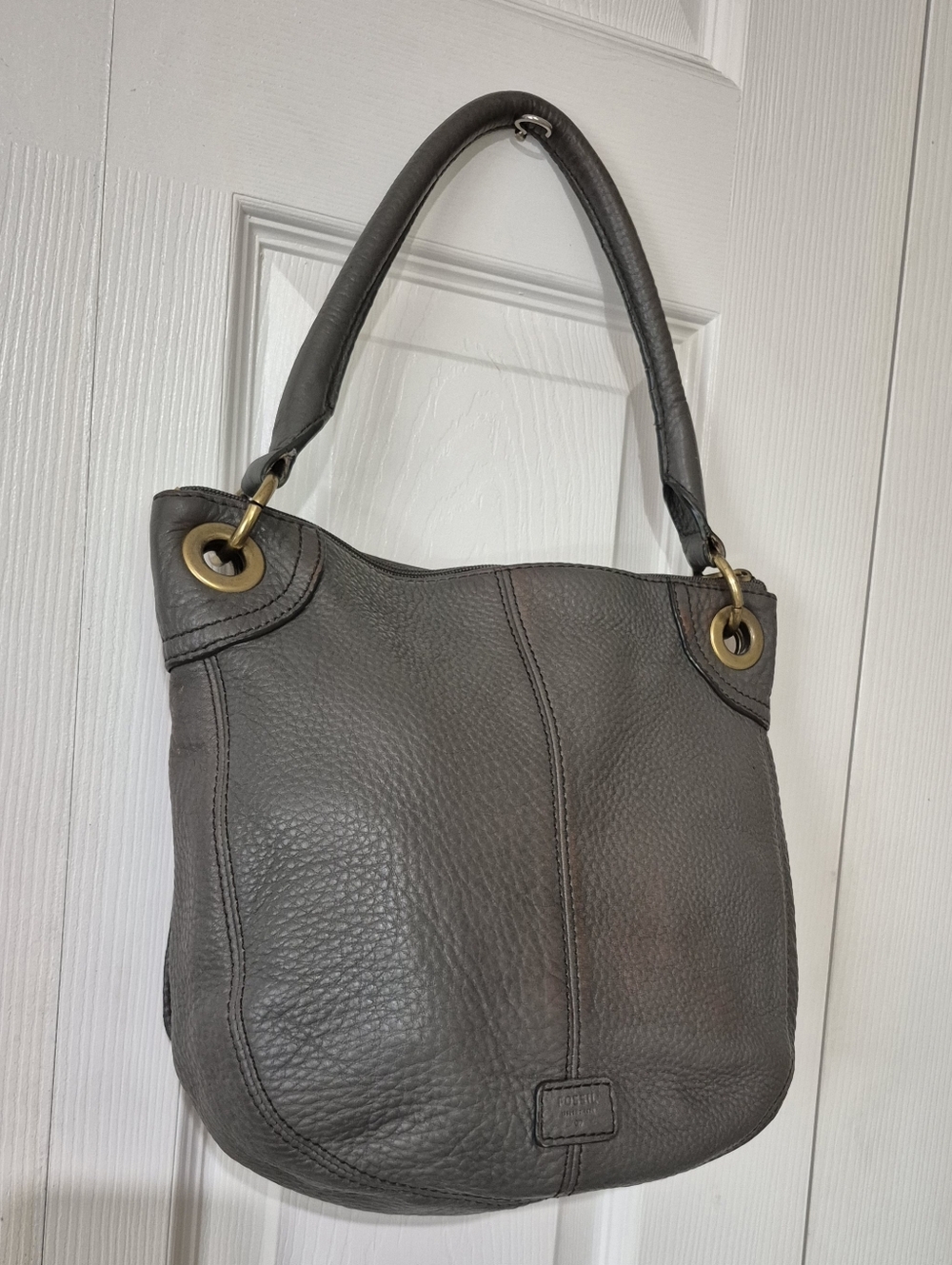 Fossil vintage gray leather shoulder hobo bag - Picture 10 of 16